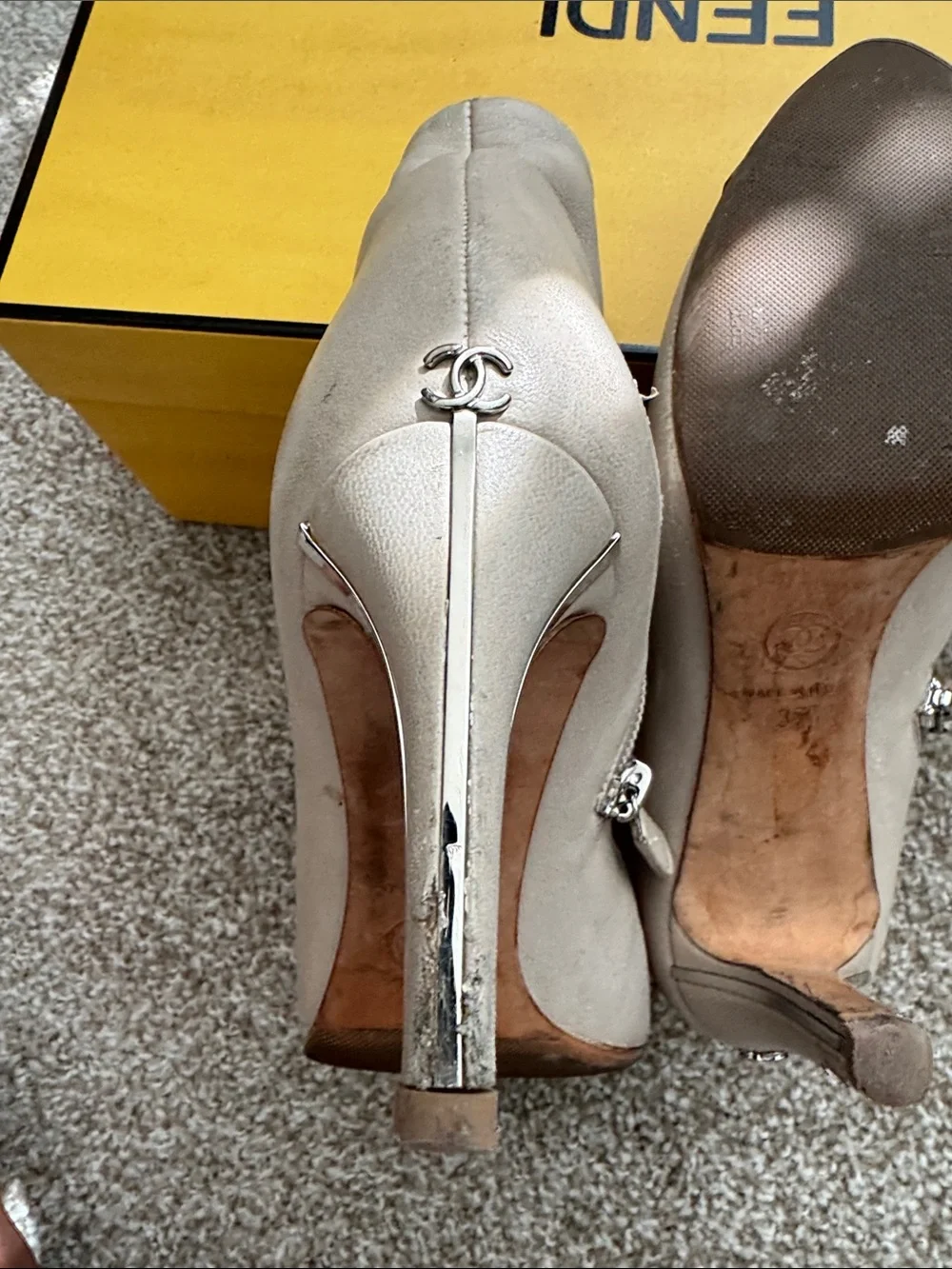 Chanel Women's Two-Tone Pointed Toe Ankle Boots - Cream and Black